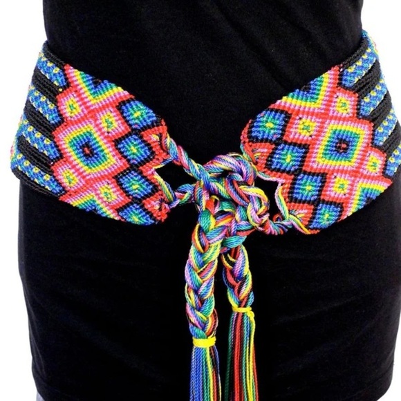 FTWWL Bright Multicolor Cotton Fringe Woven Belt - Picture 14 of 14